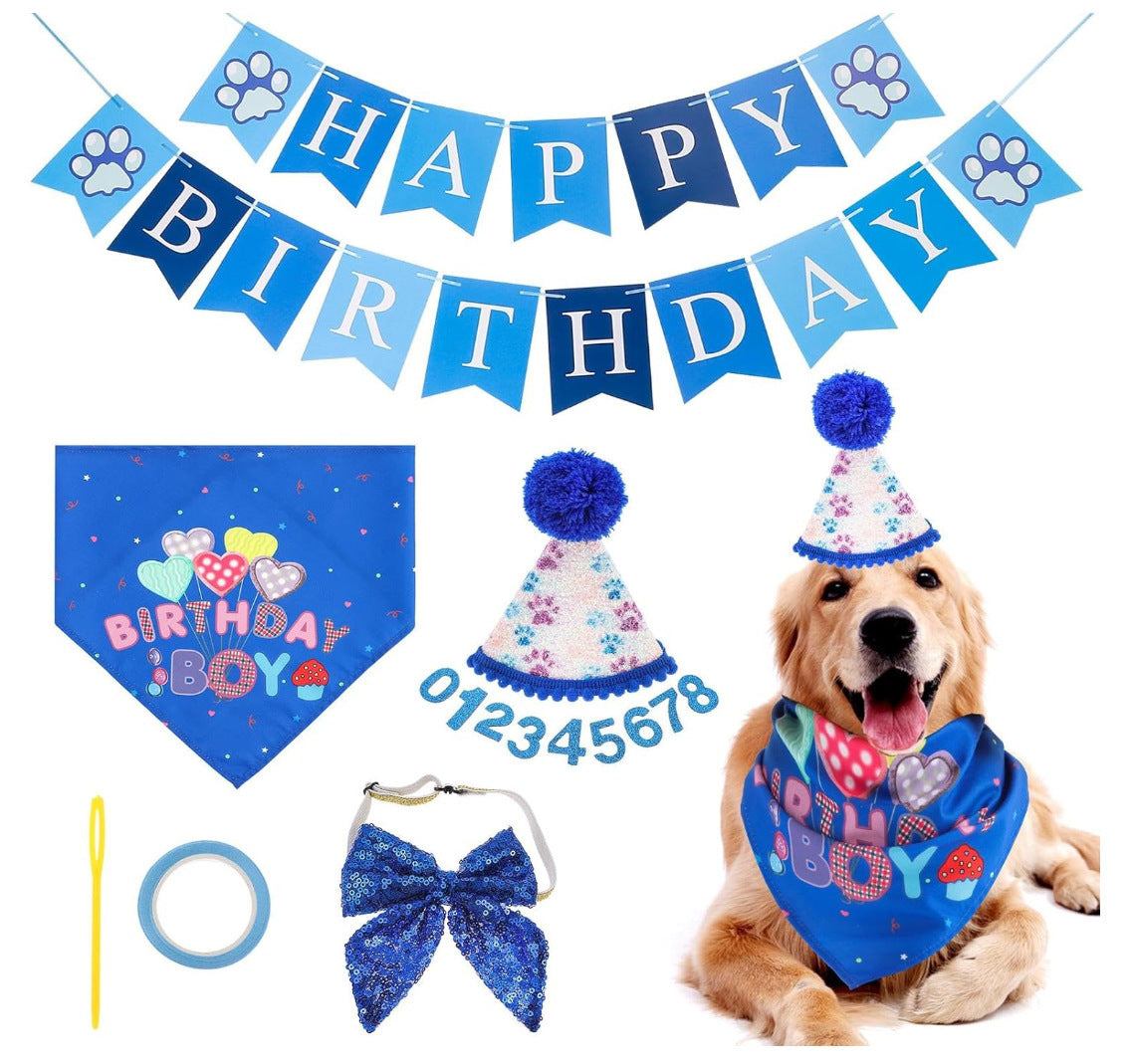 Dog Birthday Party Supplies Banner, Hat, Bandana, Bow