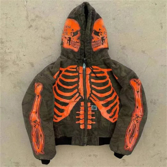 Men's Boy's Skeleton Print Hoodie Army Green 2 Extra Large sold by Poopy and Poops General Pet Store poppyandpoops.ca