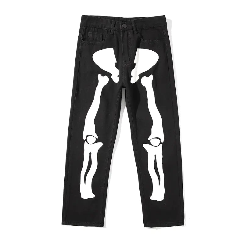 Wide Leg Skeleton Print Jeans sold by Poopy and Poops General Pet Store poppyandpoops.ca