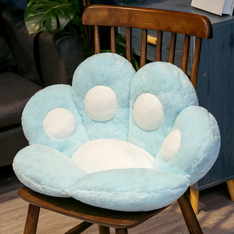 Plush Paw Print Chair Seat Cushion in Gray Blue Pink and White