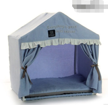 Canopy Dog Bed with Curtains in Pink and Blue