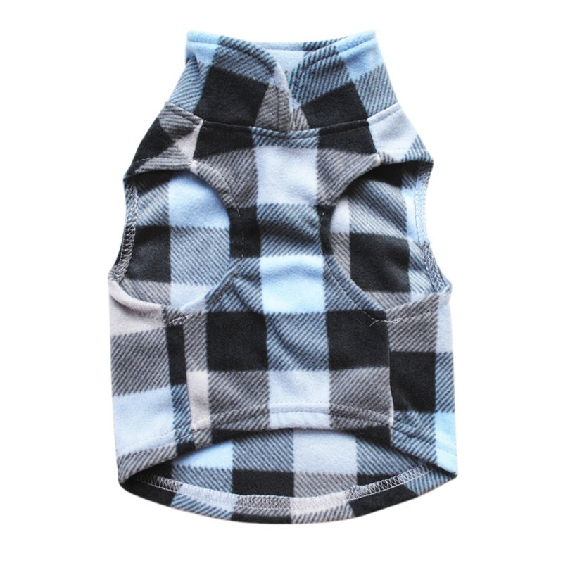 Fleece Plaid Print Pet Dog Vest in Green and Gray Blue