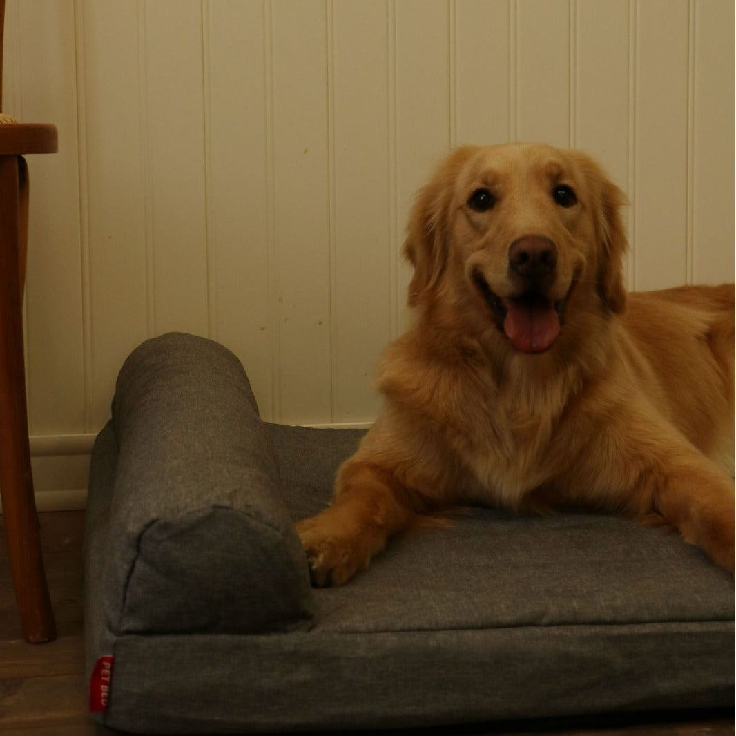 Linen Memory Foam with Waterproof Removable Cover Dog Bed In Gray