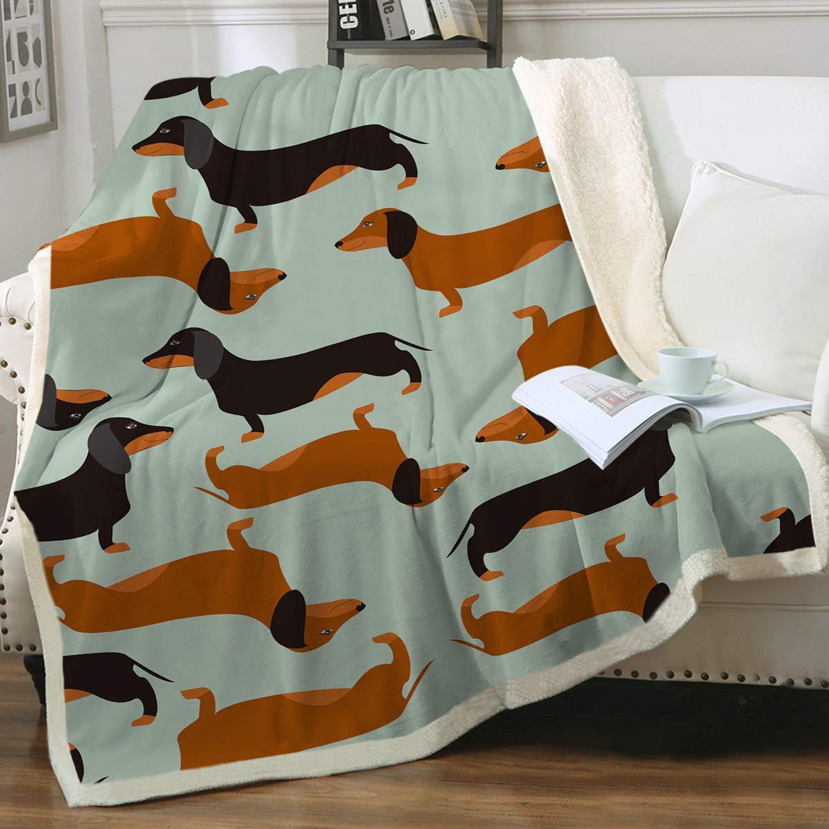 Cute Dachshund Pattern Flannel Blanket