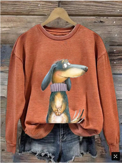 Women's Light-weight Dachshund Crew Pull Over in gold, Green, Black Orange Blue Cream white and Gray