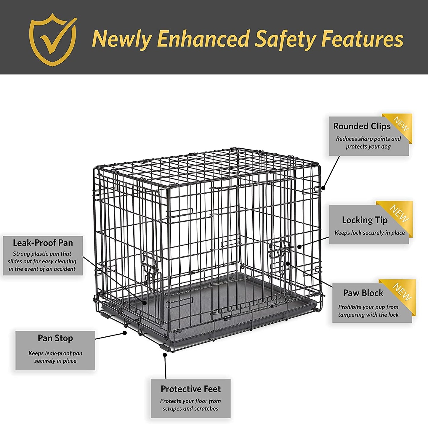 Folding Metal Dog Crate; Double Door 30" by New World Pet Products in Black