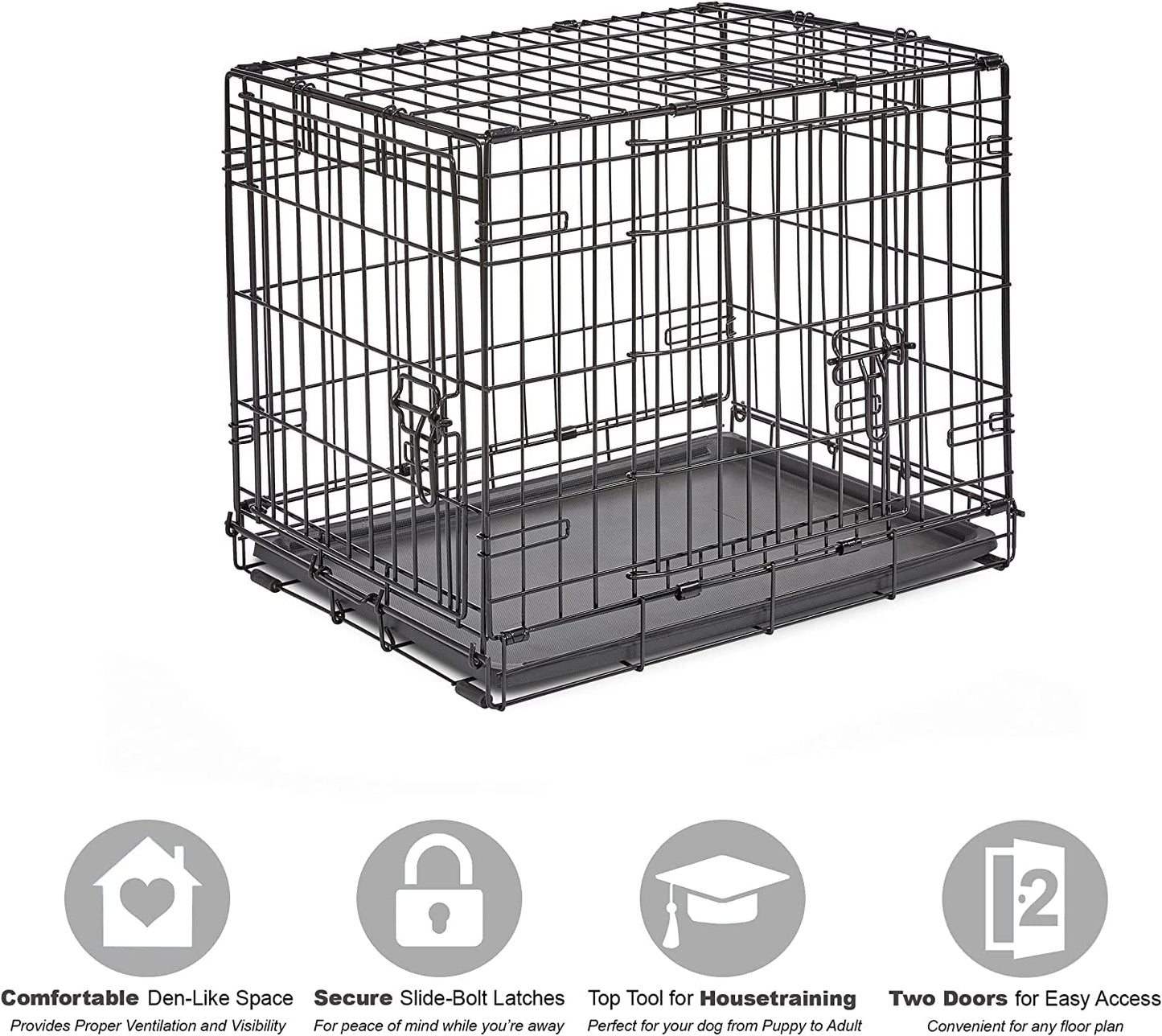 Folding Metal Dog Crate; Double Door 30" by New World Pet Products in Black