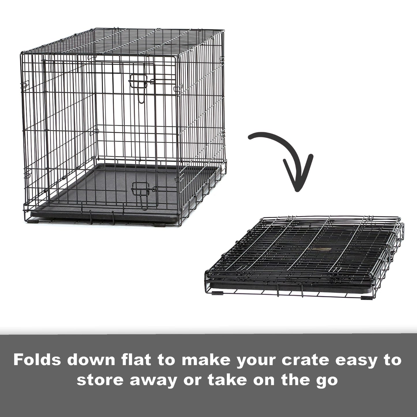 Folding Metal Dog Crate; Double Door 30" by New World Pet Products in Black