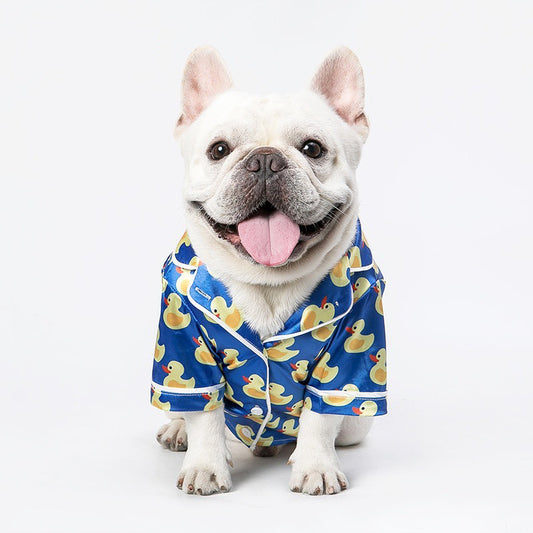 Cotton Yellow Duck Print Pajama Shirt in Blue