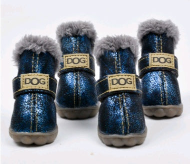 Thick Winter Faux Fur Dog Snow Boots in Black, Vintage Silver, Light Brown, Sky Blue, Scarlet, Rose Pink, Dark Coffee, Yellow, Golden Bronze, Apricot Pink, Rose Red, Wine Red