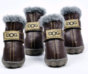 Thick Winter Faux Fur Dog Snow Boots in Black, Vintage Silver, Light Brown, Sky Blue, Scarlet, Rose Pink, Dark Coffee, Yellow, Golden Bronze, Apricot Pink, Rose Red, Wine Red