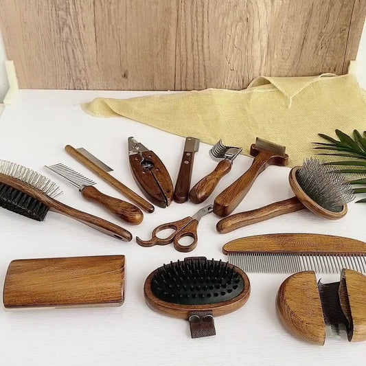 Solid Wood Antique Hair Pet Comb Brush Grooming Set