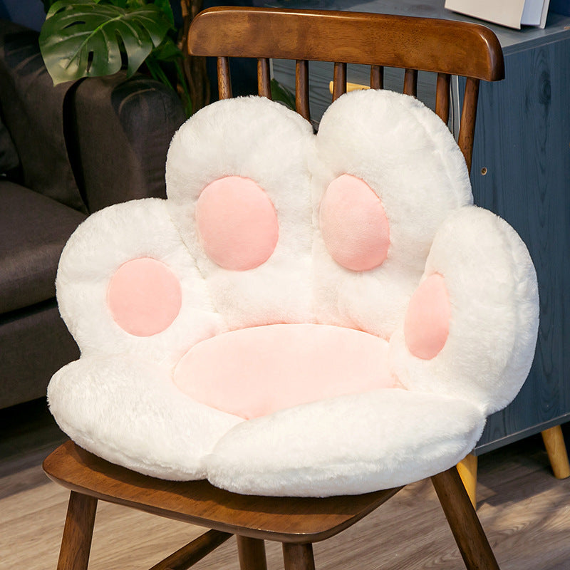 Plush Paw Print Chair Seat Cushion in Gray Blue Pink and White