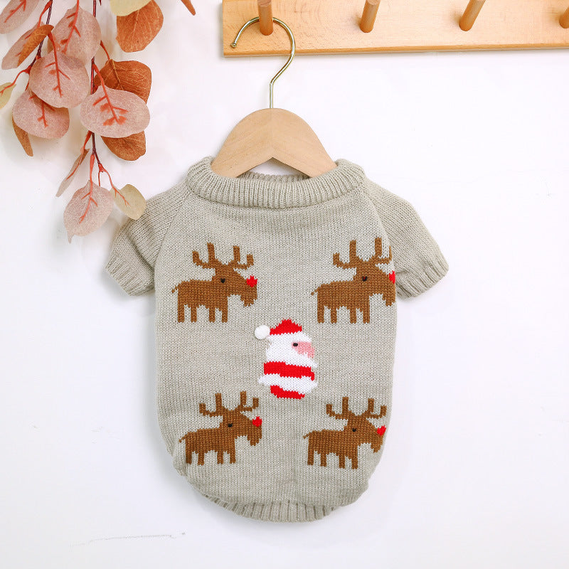 Santa And Reindeer Knitted Dog Pet Sweater