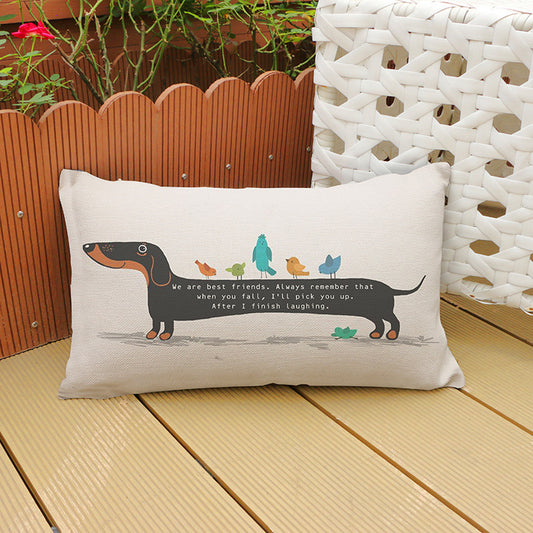 30*50 Long Dachshund and Birds Linen Cushion Case