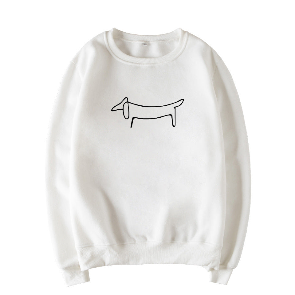 Cotton Dachshund Print Crew Neck Sweatshirt in Pink Gray White and Black