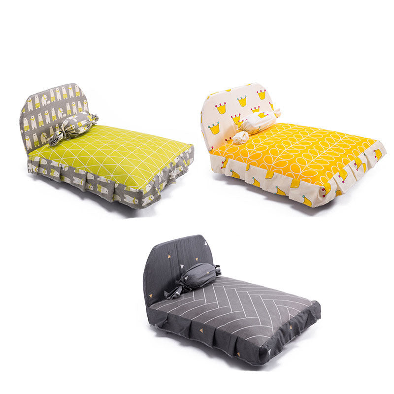 Orthopedic Headboard Dog Bed in Yellow and Dark Gray