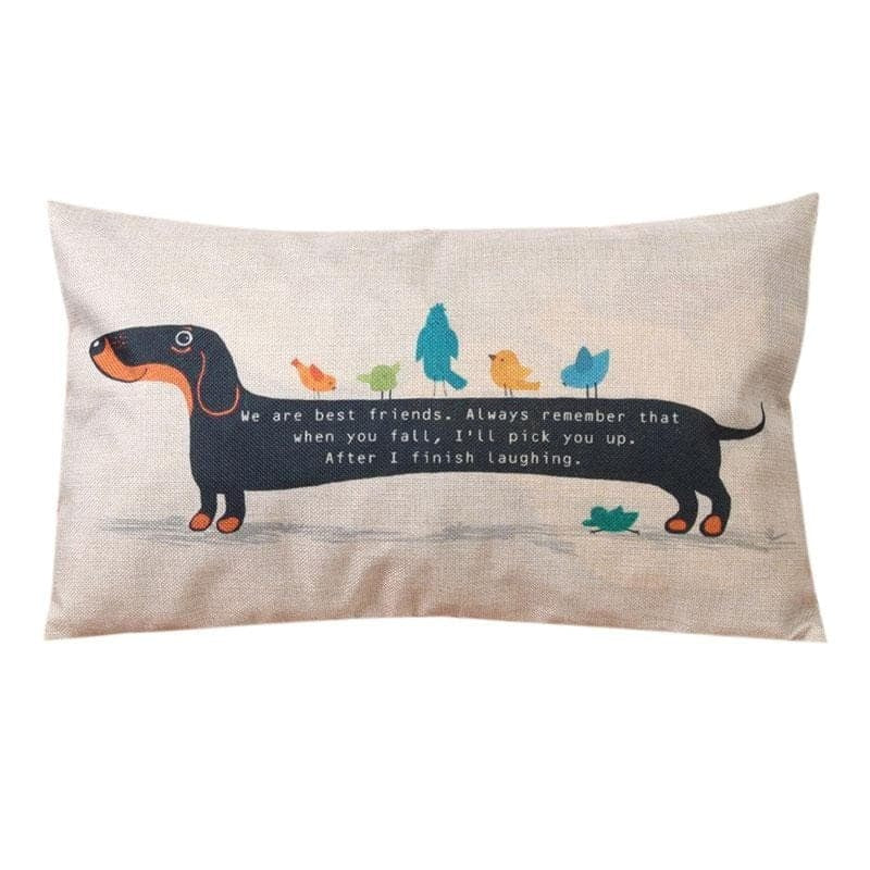 30*50 Long Dachshund and Birds Linen Cushion Case