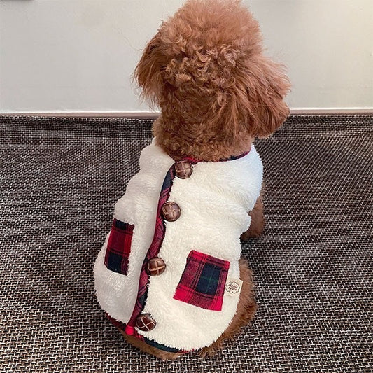Dog Christmas Fleece Plaid Vest Jacket and Scarf
