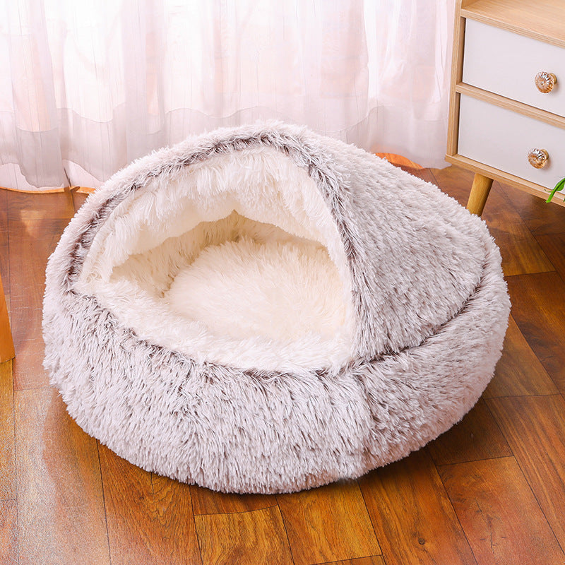 Plush Faux Fur Self Warming Waterproof Semi-enclosed Pet Dog Bed