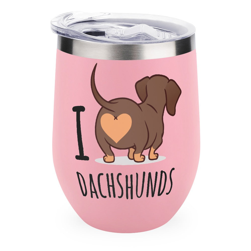 I Love Dachshunds Stainless Steel Insulated Cup in Pink