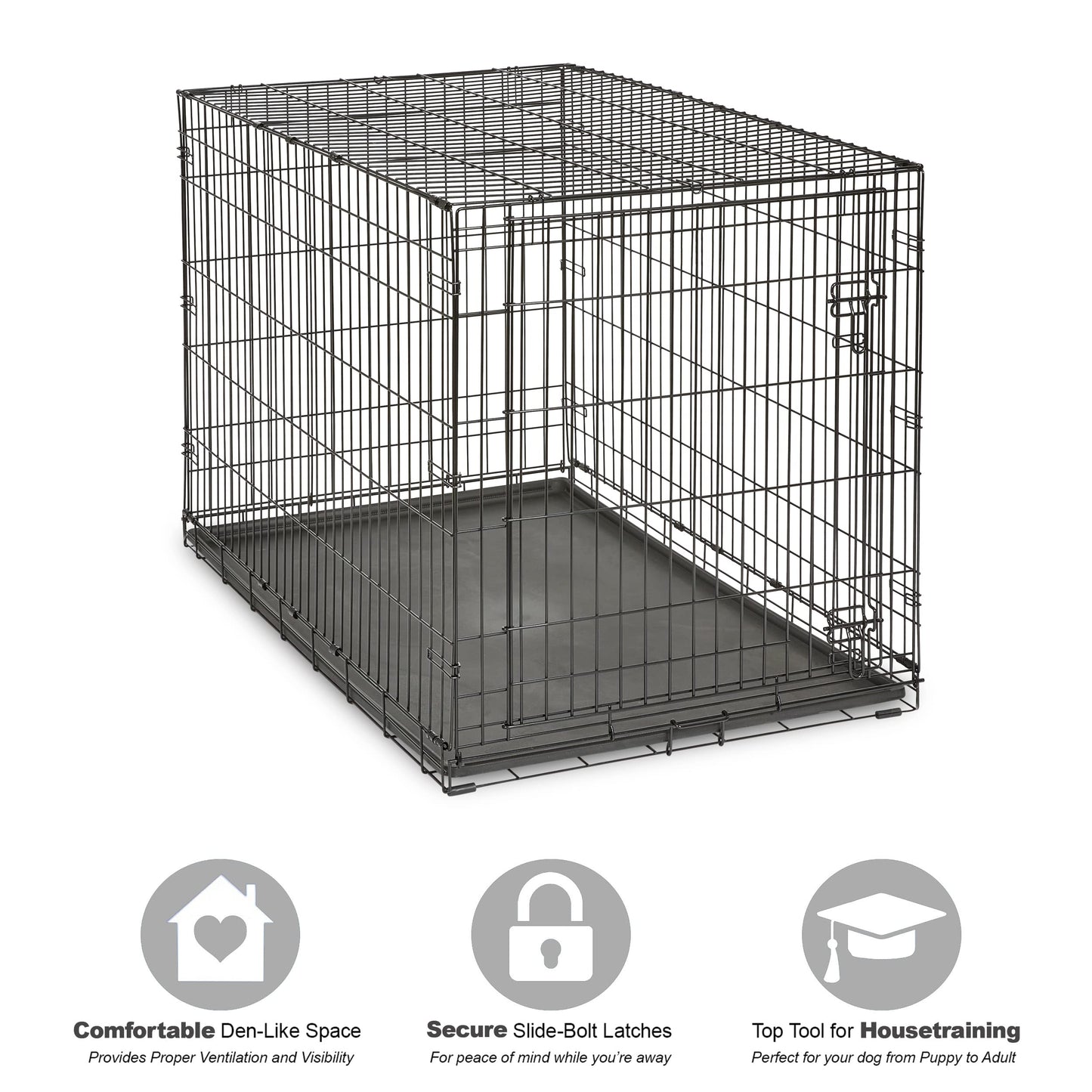 Folding Metal Dog Crate; Double Door 30" by New World Pet Products in Black