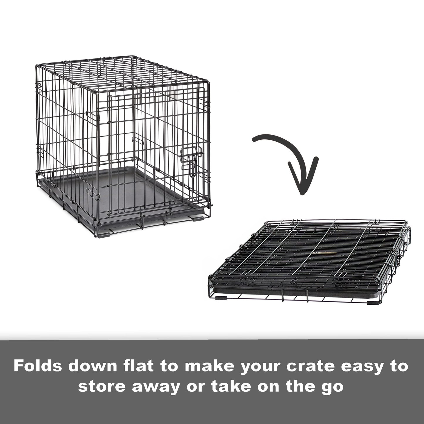 Folding Metal Dog Crate; Double Door 30" by New World Pet Products in Black