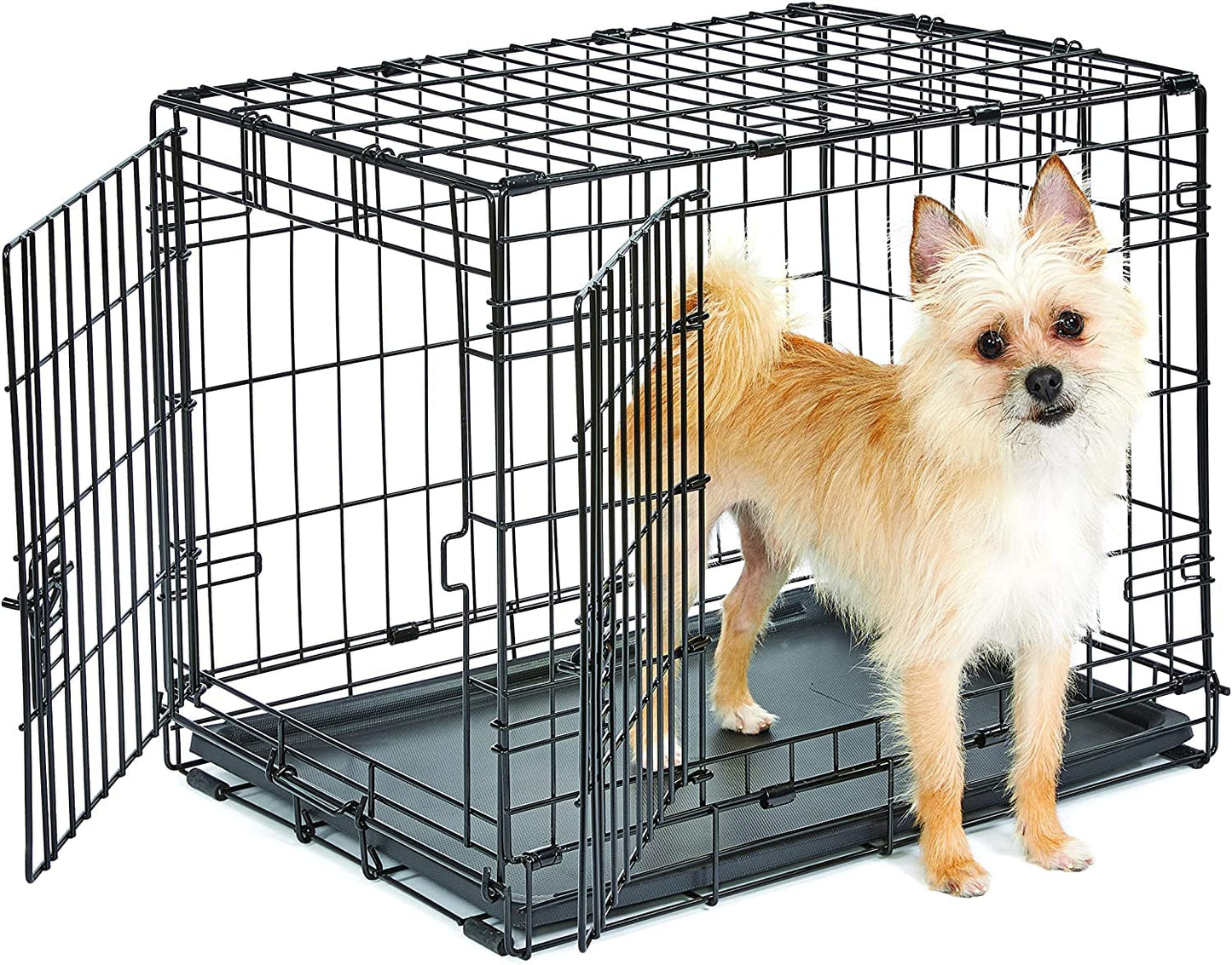 Folding Metal Dog Crate; Double Door 30" by New World Pet Products in Black