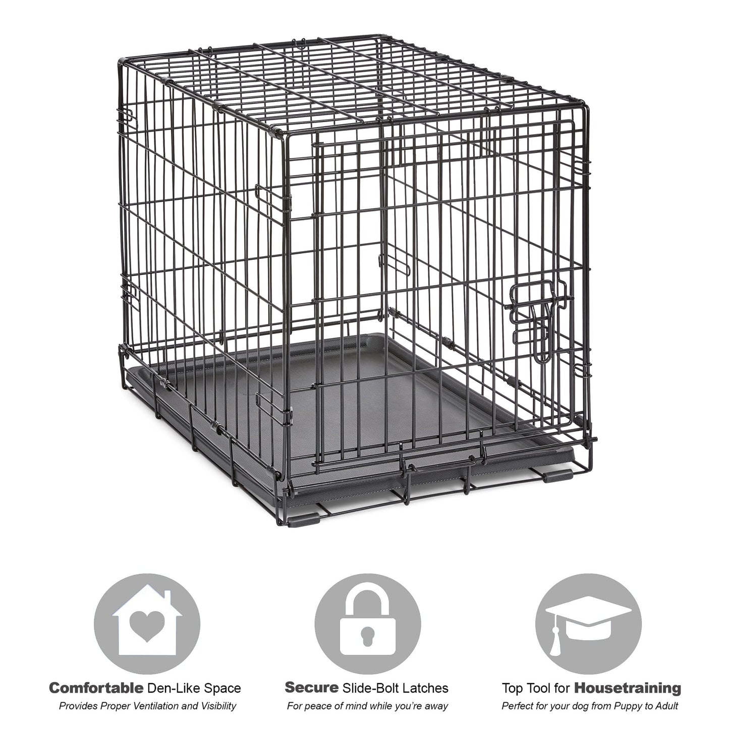 Folding Metal Dog Crate; Double Door 30" by New World Pet Products in Black