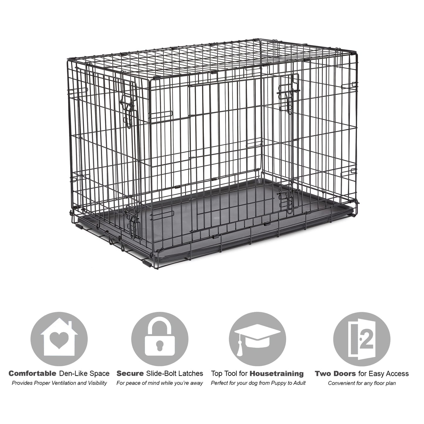 Folding Metal Dog Crate; Double Door 30" by New World Pet Products in Black