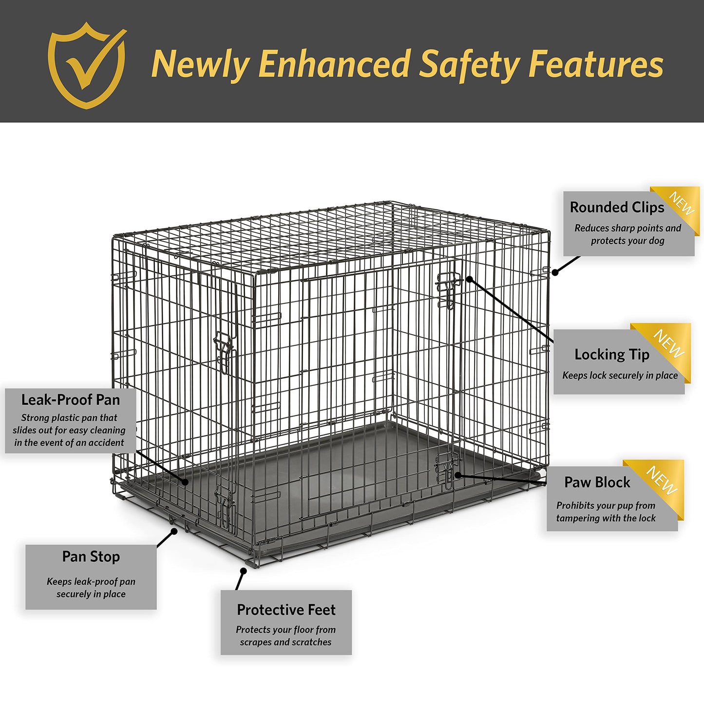 Folding Metal Dog Crate; Double Door 30" by New World Pet Products in Black