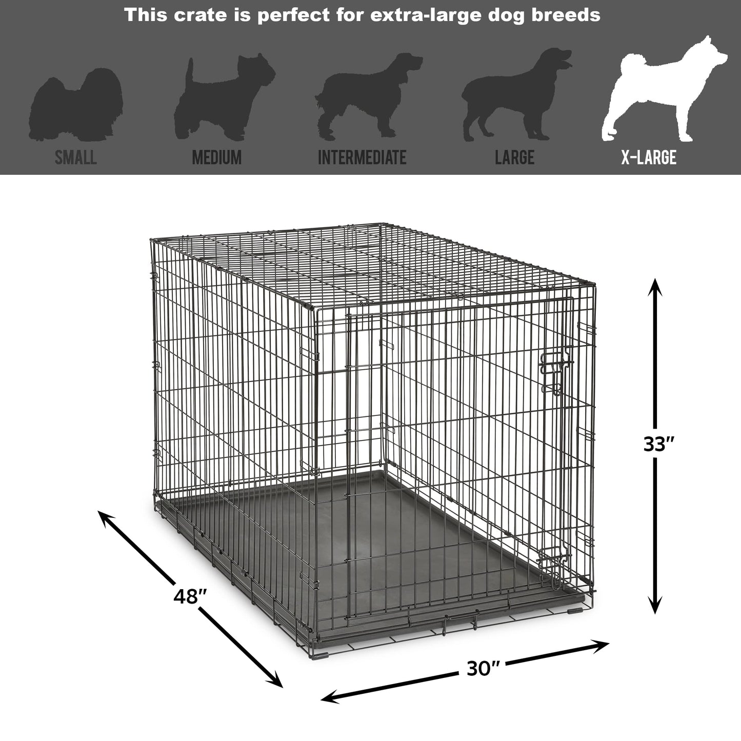 Folding Metal Dog Crate; Double Door 30" by New World Pet Products in Black