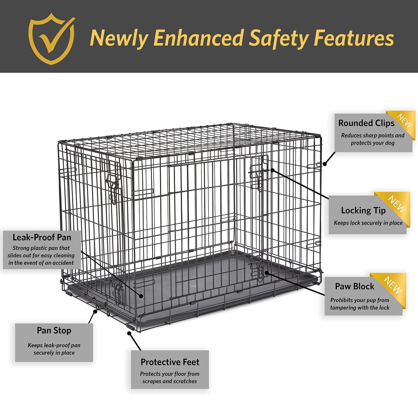 Folding Metal Dog Crate; Double Door 30" by New World Pet Products in Black