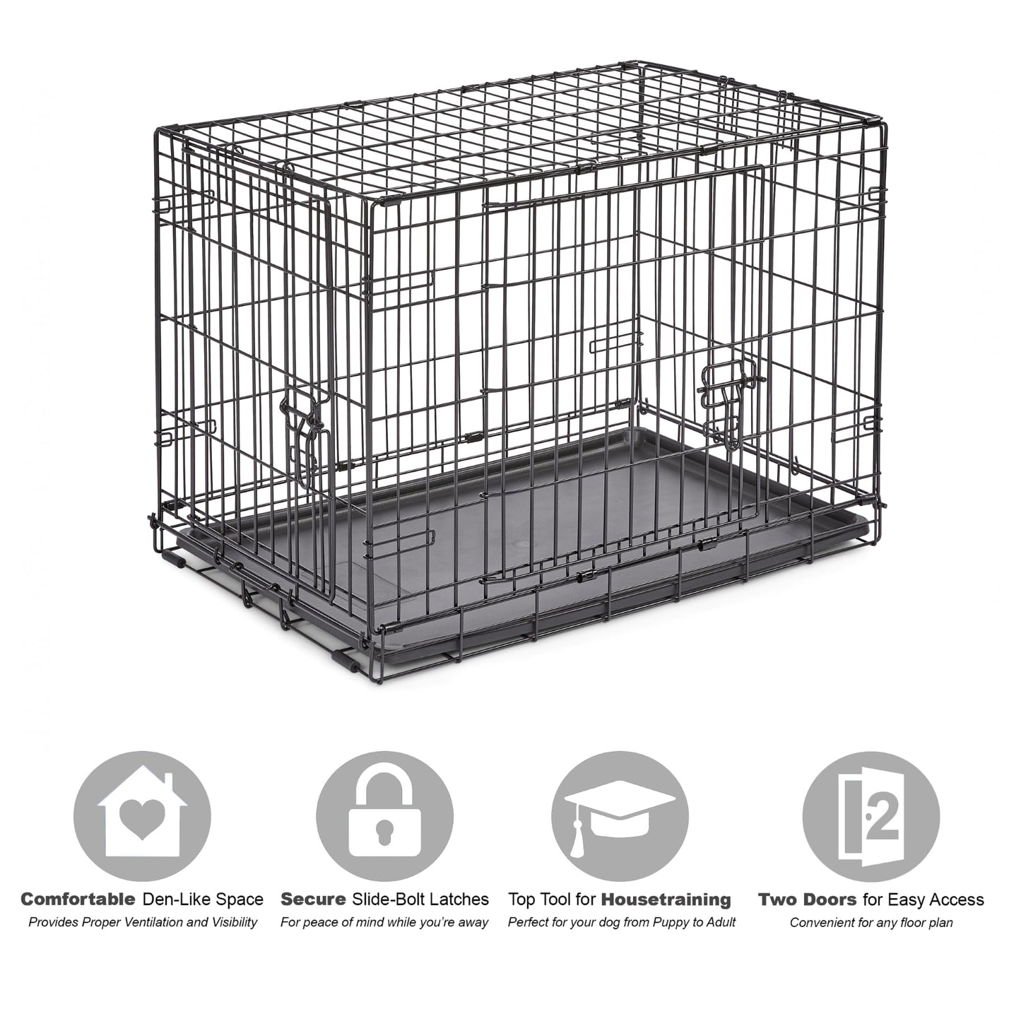 Folding Metal Dog Crate; Double Door 30" by New World Pet Products in Black