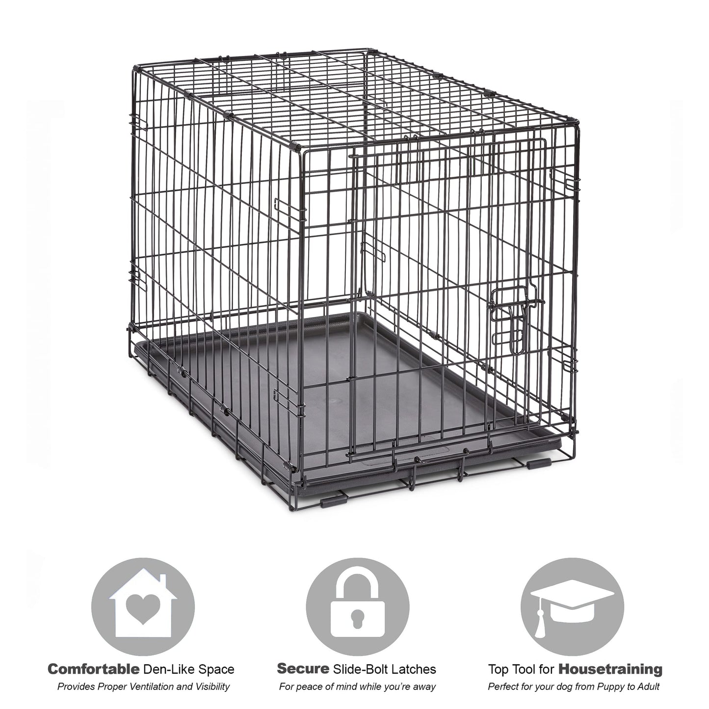 Folding Metal Dog Crate; Double Door 30" by New World Pet Products in Black