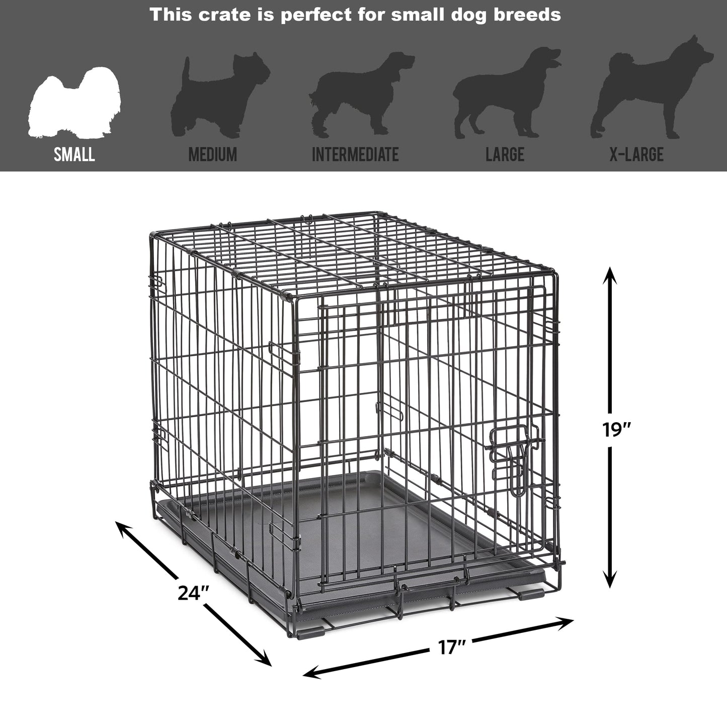 Folding Metal Dog Crate; Double Door 30" by New World Pet Products in Black