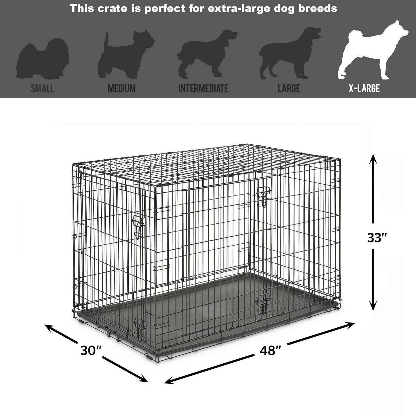 Folding Metal Dog Crate; Double Door 30" by New World Pet Products in Black