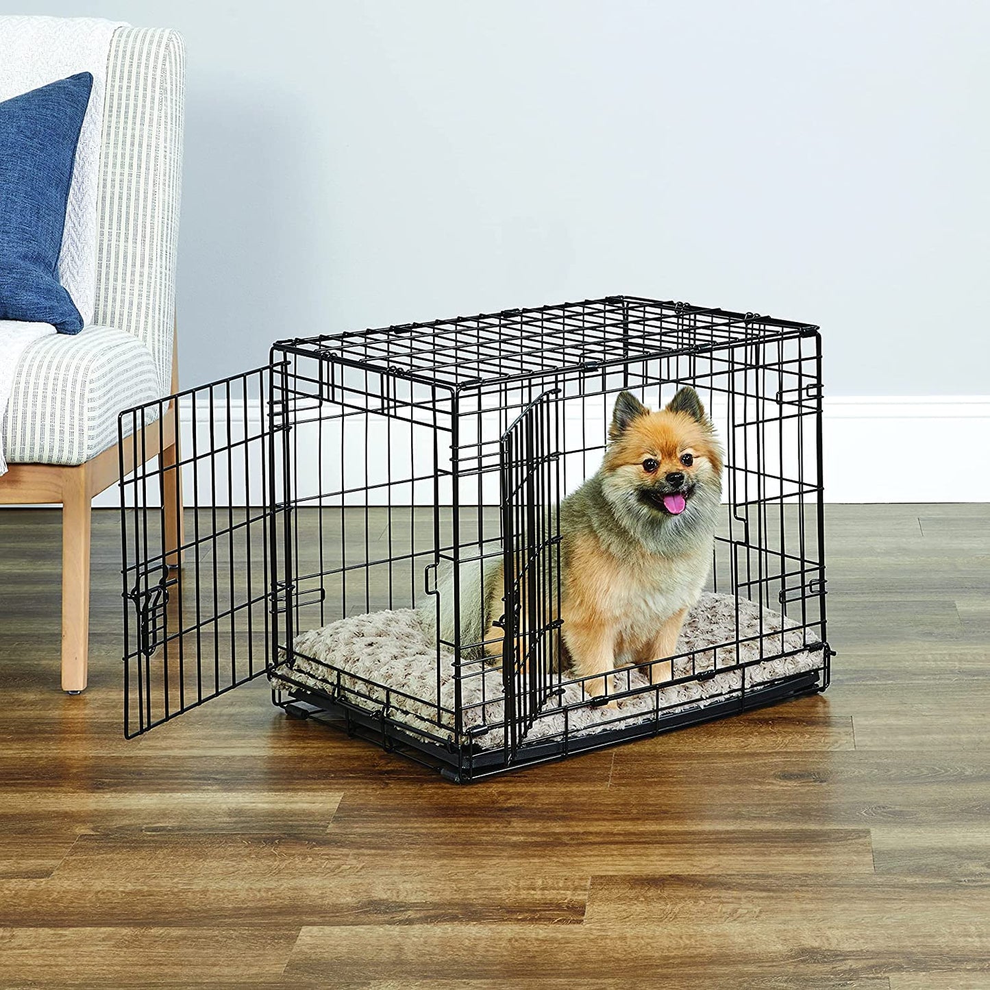 Folding Metal Dog Crate; Double Door 30" by New World Pet Products in Black