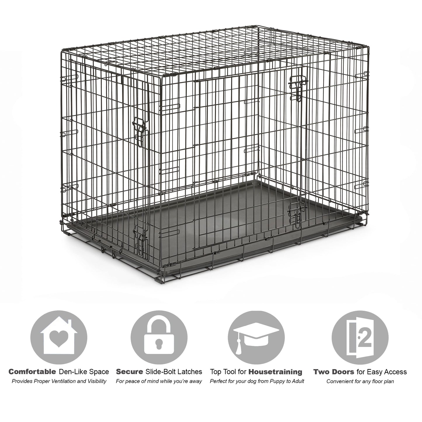 Folding Metal Dog Crate; Double Door 30" by New World Pet Products in Black