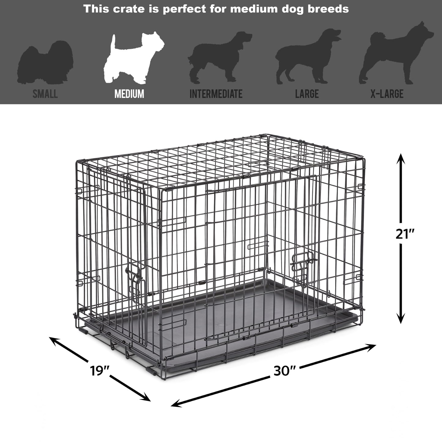 Folding Metal Dog Crate; Double Door 30" by New World Pet Products in Black