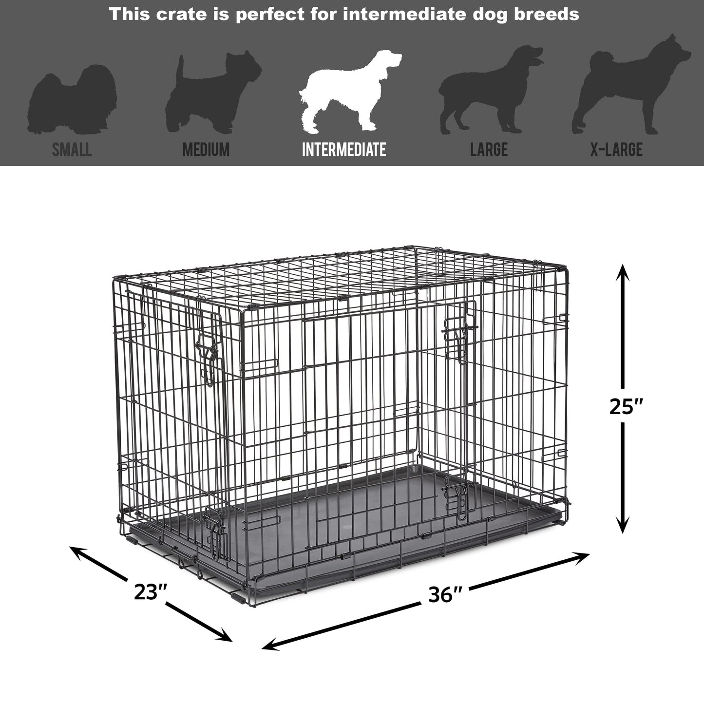 Folding Metal Dog Crate; Double Door 30" by New World Pet Products in Black