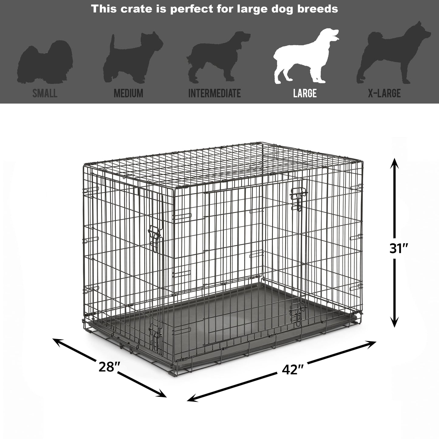 Folding Metal Dog Crate; Double Door 30" by New World Pet Products in Black