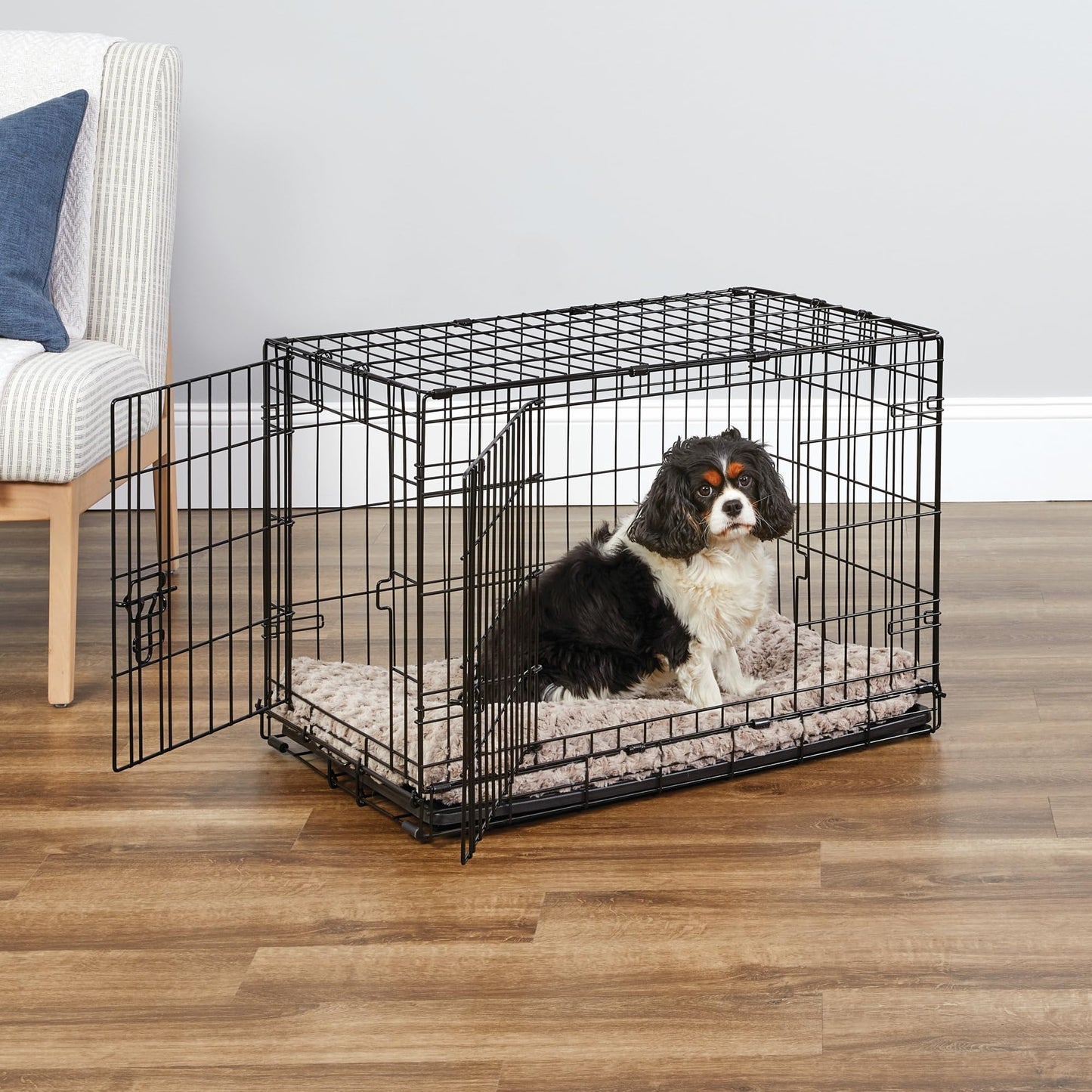 Folding Metal Dog Crate; Double Door 30" by New World Pet Products in Black