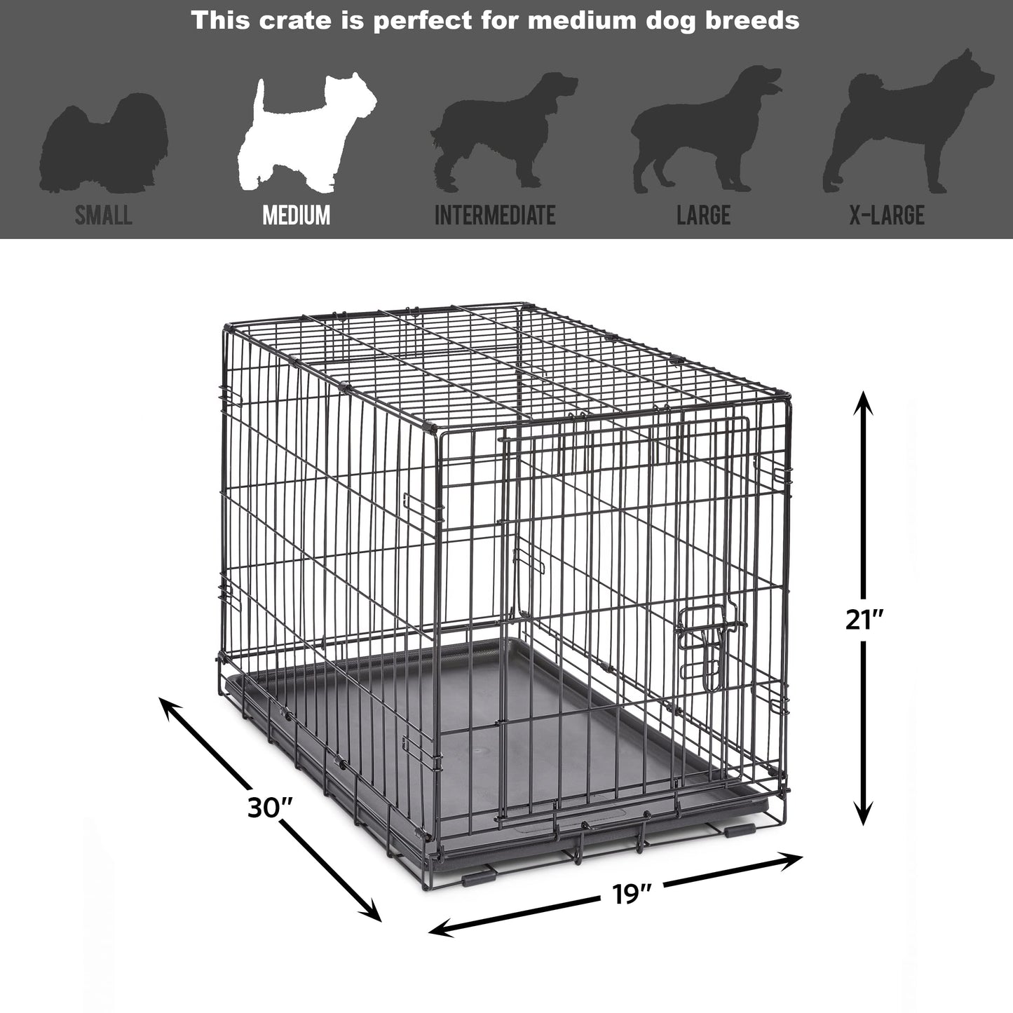 Folding Metal Dog Crate; Double Door 30" by New World Pet Products in Black