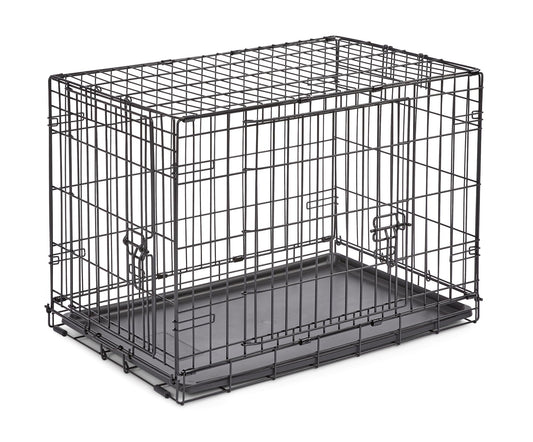 Folding Metal Dog Crate; Double Door 30" by New World Pet Products in Black