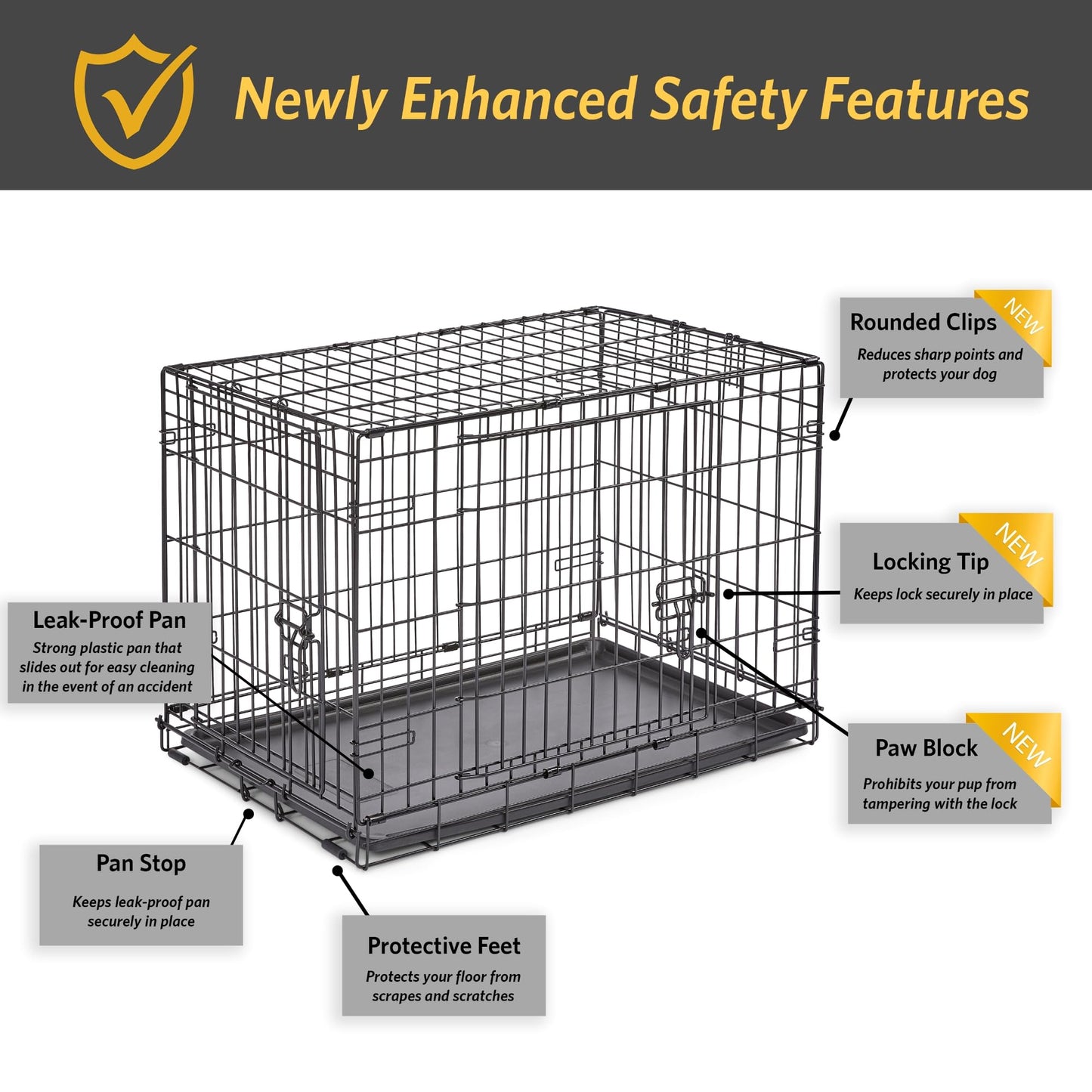 Folding Metal Dog Crate; Double Door 30" by New World Pet Products in Black