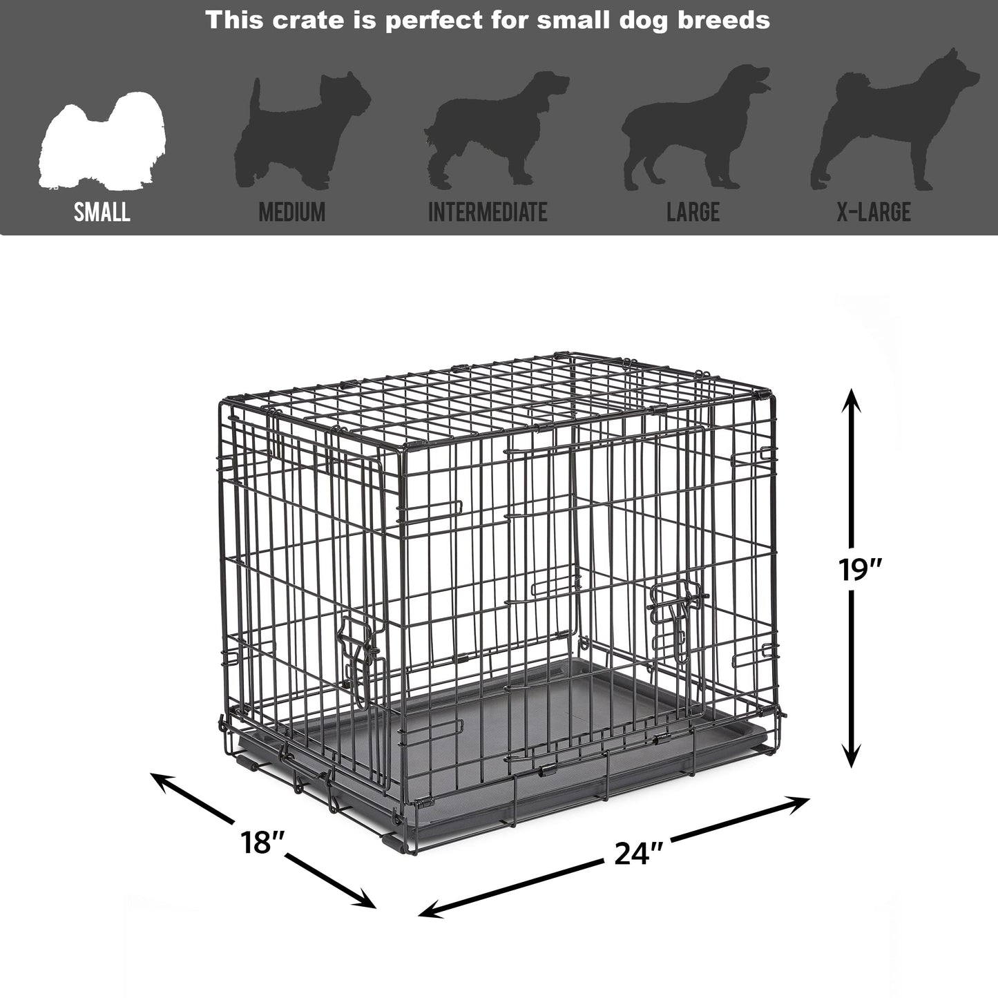 Folding Metal Dog Crate; Double Door 30" by New World Pet Products in Black