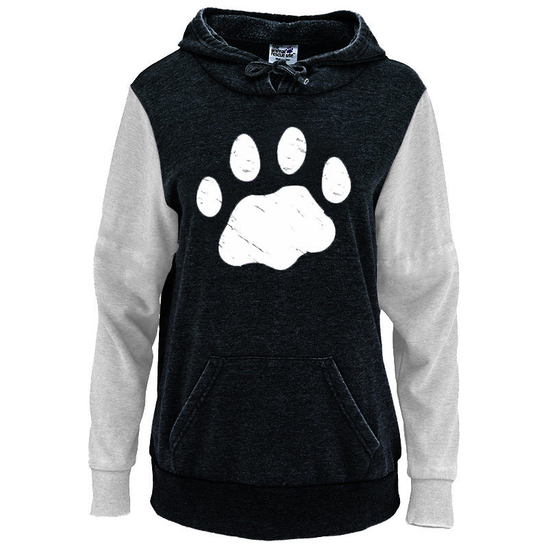 Women's Pawprint Long-sleeved Light Weight Hoodie in Gray Black or Pink