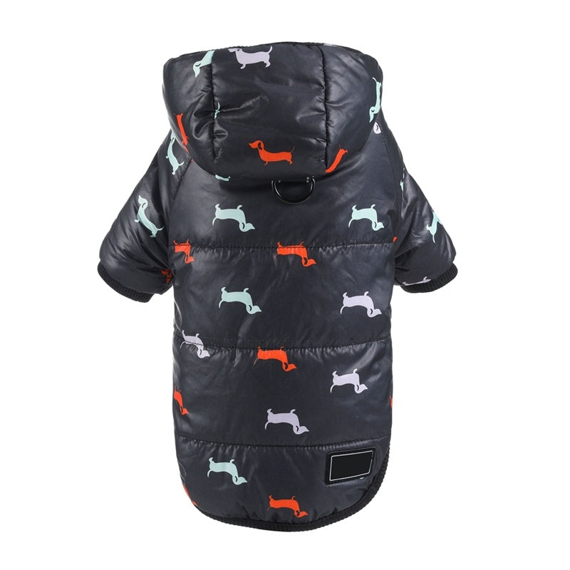 Dachshund Print Cotton Down Puffs Vest and Jacket in Black Blue and Gray