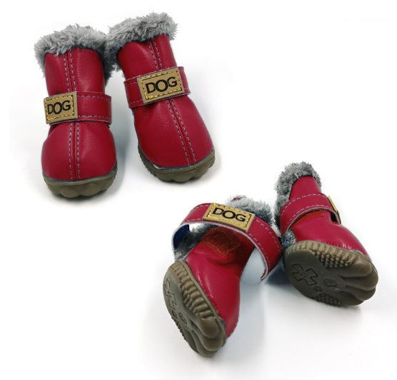 Thick Winter Faux Fur Dog Snow Boots in Black, Vintage Silver, Light Brown, Sky Blue, Scarlet, Rose Pink, Dark Coffee, Yellow, Golden Bronze, Apricot Pink, Rose Red, Wine Red